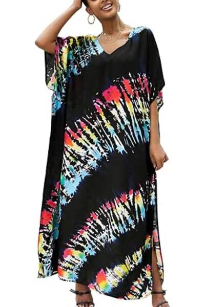 YouKD Summer Cotton Floral Long Kaftan Bohemian Kimono Beach Swimsuit Cover U...