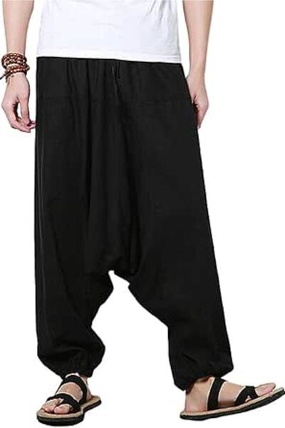 GENERAL AITFINEISM Men Harem Pants Comfortable Elastic Waist Pants Fashion So...