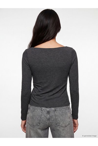 LC Waikiki Anthracite Boat Neck Women's Bodysuit