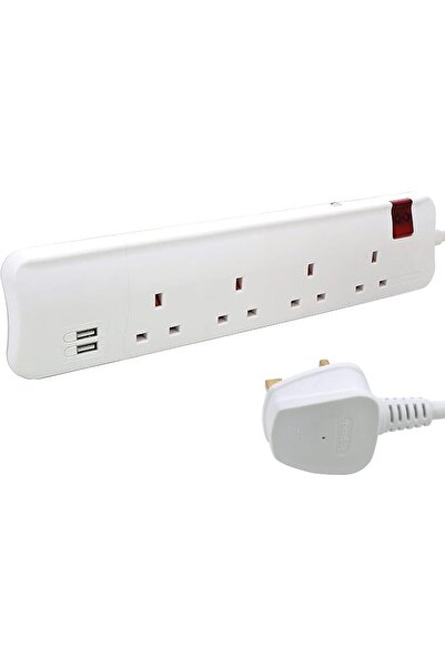 Legrand British Standard Multi-Outlet Extension with 2 USB Sockets and LED, 3...