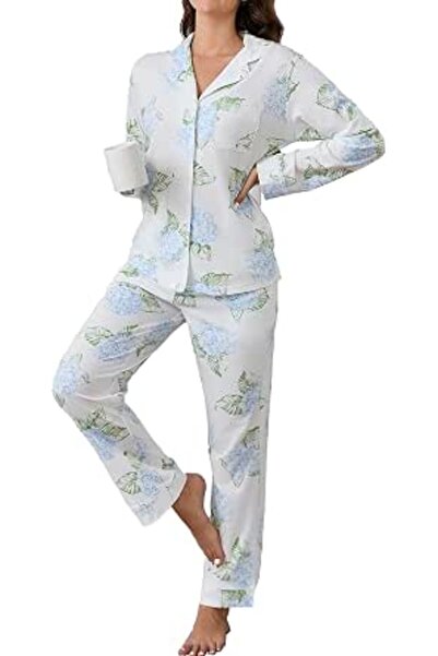 LUBOT 100% Cotton Pajamas for Women PJ Set Button-Down Knitted Soft Long Shor...