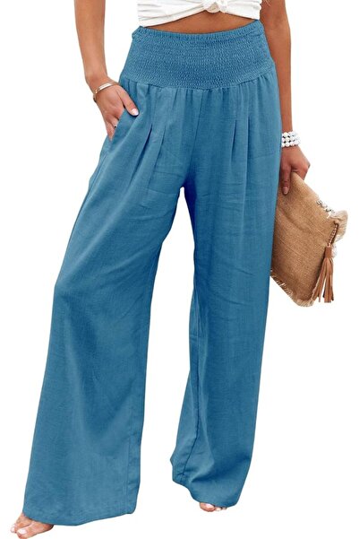 GENERAL Vansha Women Summer High Waisted Cotton Linen Palazzo Pants Wide Leg ...