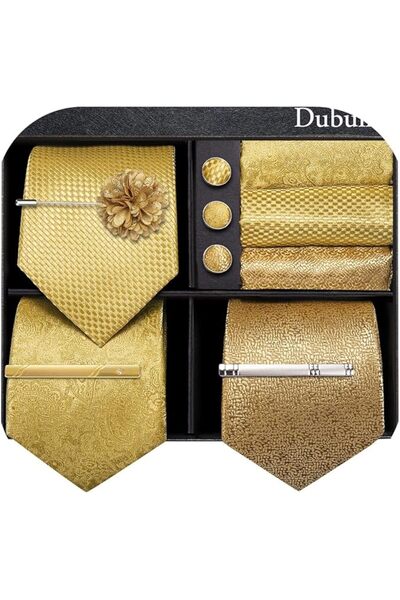 Dubulle Mens Paisely Silk Tie for Men Necktie and Pocket Square Set