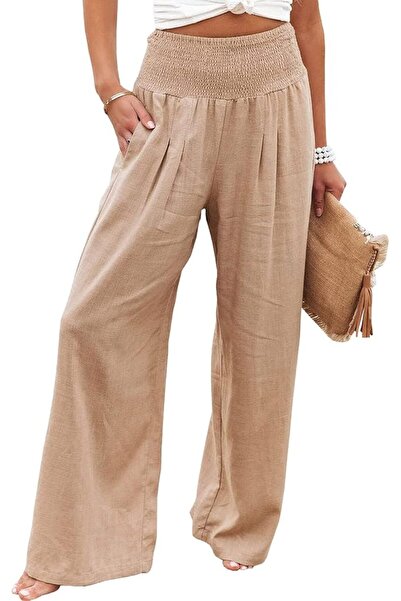 GENERAL Vansha Women Summer High Waisted Cotton Linen Palazzo Pants Wide Leg ...