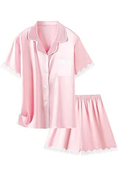 GENERAL Schbbbta Girls Boys Satin Pajamas Set, 2Piece Silk Nightwear Button-D...
