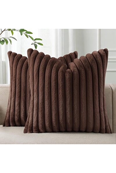 Pallene Faux Fur Plush Throw Pillow Covers 18x18 Set of 2, Luxury Soft Fluffy...