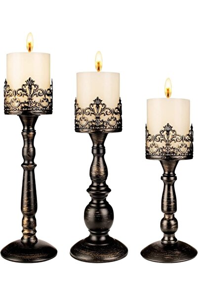 GENERAL DRELIFAM Candle Holders for Pillar Candles Set of 3 Silver Vintage Ta...