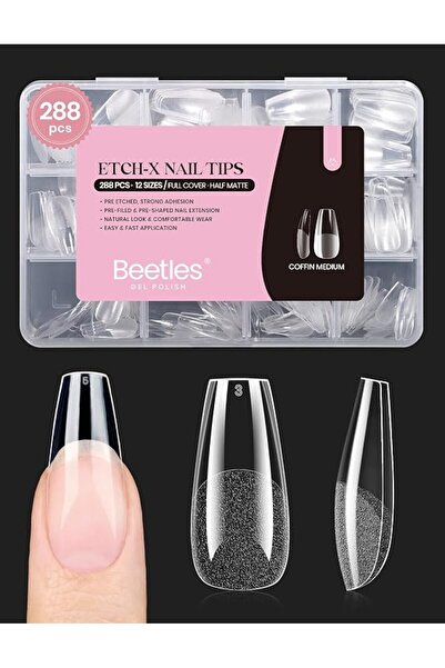 beetles Gel Polish Beetles Gel Nail Tips Medium Coffin Etch X, 12 Sizes 288Pc...
