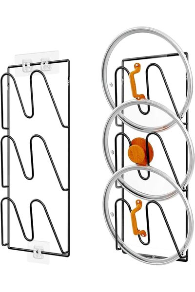 Durmmur 2 Pack Pot Lid Organizer Rack, 6-Tier Pot Lids Holder for Cabinet Doo...