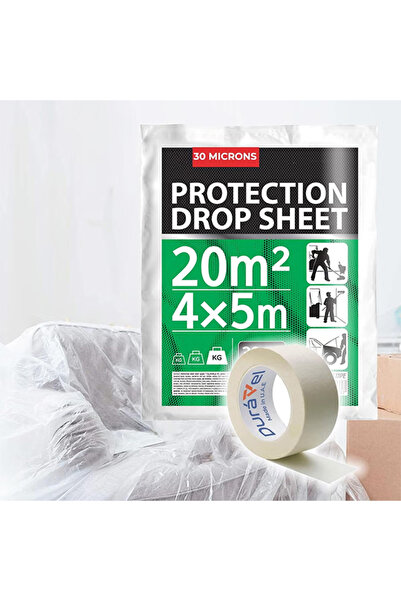 Duravel Plastic Protection Drop Sheet and Masking Tape-20 M2 (4x5m), 30 Micro...