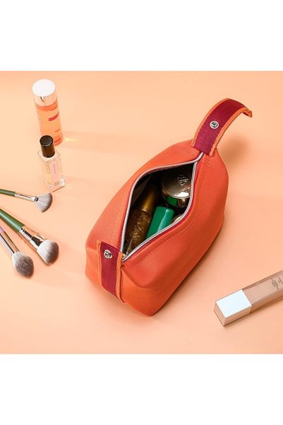 EXCEFORE Makeup Bag, Fashion Portable Orange Red Canvas Make up Travel Bag With Handle and Divider M