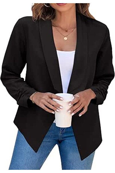 GENERAL Women's Casual Lapel Long Sleeve Blazer Open Front Work Office Jacket...