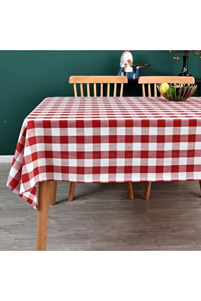Generic Brand Red and white checkered tablecloth (140x180 cm) – Linen texture...