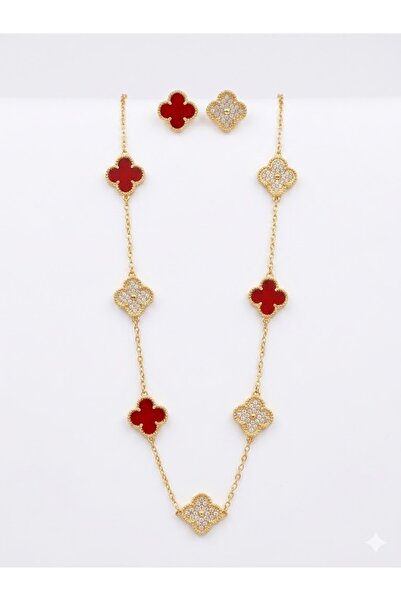 Houzi 2 PCS Jewelry Set – Necklace & Stud Earrings with imitate gold chain.