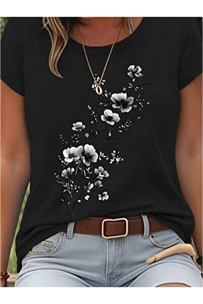 23ERVA Floral Print, Women's Elegant Flower Design, Pure Cotton T-Shirt, Spri...