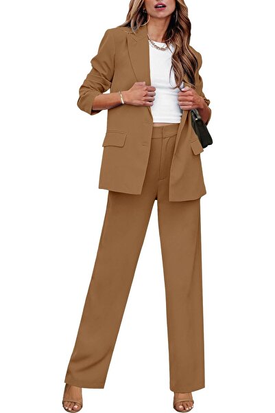 luvamia 2 Piece Outfits for Women Dressy Long Blazer Jackets High Waisted Wid...