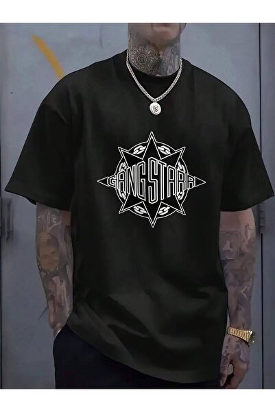 26LIK تي شيرت بطباعة جرافيك من Gang Starr للرجال والنساء - تي شيرت أسود بأكما...