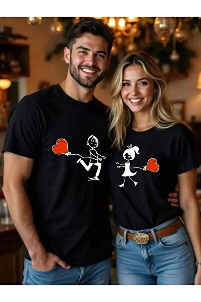 26LIK 1 قطعة، تي شيرت بتصميم كرتوني رومانسي على شكل قلب للأزواج، تصميم كاجوال...