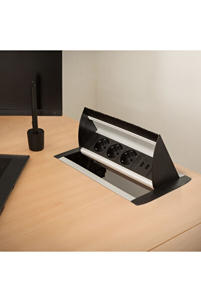 Alista Home Priză de birou încorporată, 3 prize, 2 USB, 3500W, argintiu, prot...