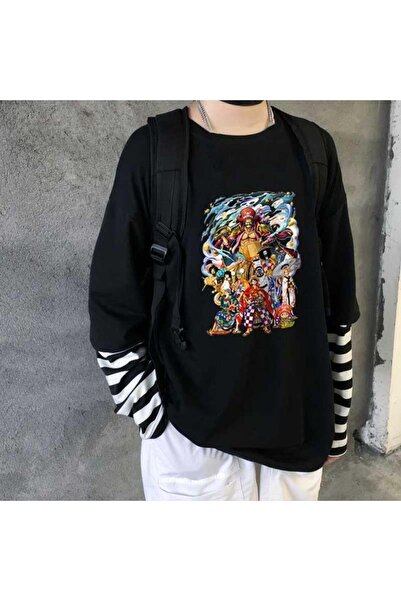 DEEFWEAR تي شيرت أسود للجنسين مطبوع عليه شخصيات ون بيس من مينجالوندون
