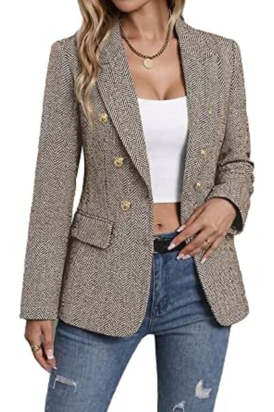 Minar Mina Self 2026 Spring Women's Tweed Plaid Blazer Jacket - Fully Lined F...