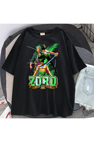 DEEFWEAR Mi̇ngalondon Harajuku Anime One Piece Zoro Black Oversize T-Shirt