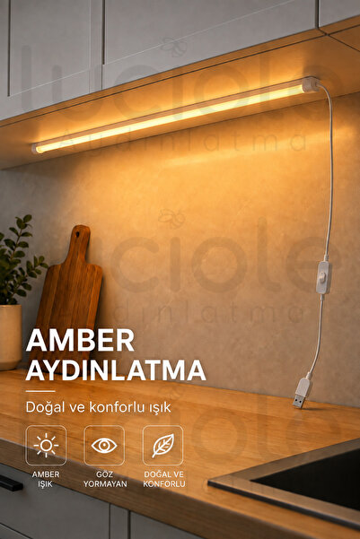 luciole 100 Cm USB Tezgah Altı LED Bar Lamba Amber Işık Aç/Kapa Anahtarlı Yap...