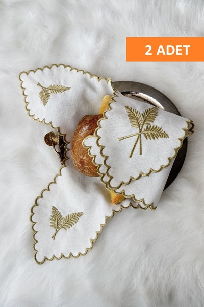 QBR Home 2 Pieces of Gold Başak Model Embroidered Bread Cover