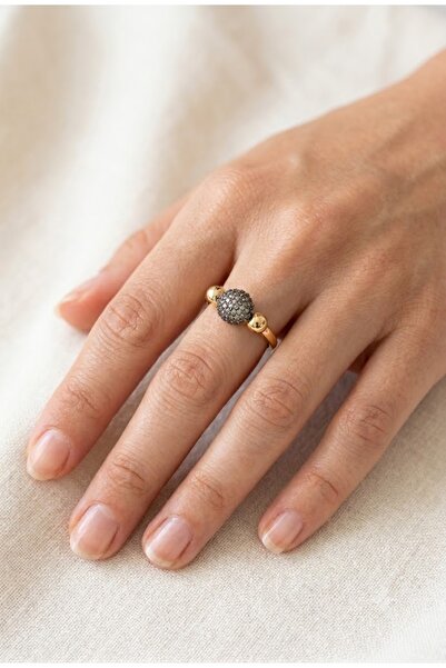Belasso Vip Gold Color Smoked Zircon Stone Top Model Women's Ring