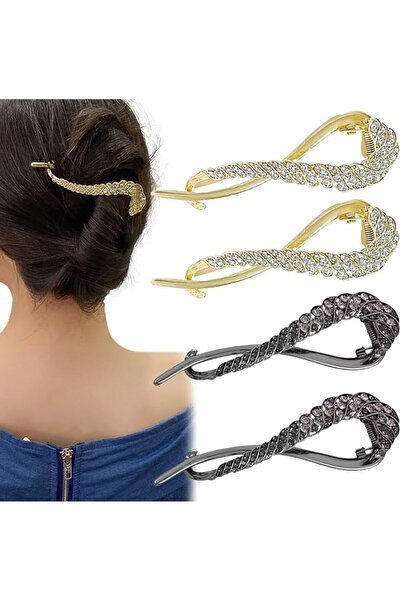Funinside 4 PCS Rhinestone One Word Hair Clips, Pearl Decor Banana Clip, Fren...