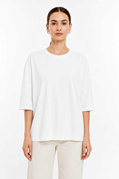 Tenra Tricou de bază oversize pentru femei, croială lejeră, cu jumătate de mâ...