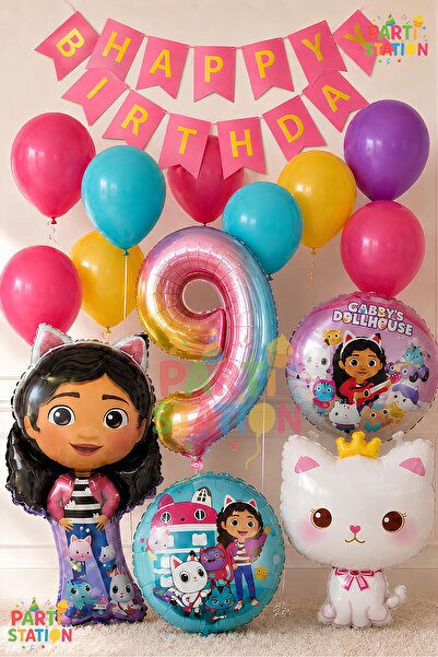 Parti Station Gabby Dollhouse Balloon Set 9 Years Old 14 Pieces Birthday Ball...