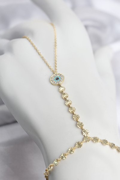 ForWhat Elegant Hands for Hands Bracelet with Golden Brass Zircon and Evil Ey...
