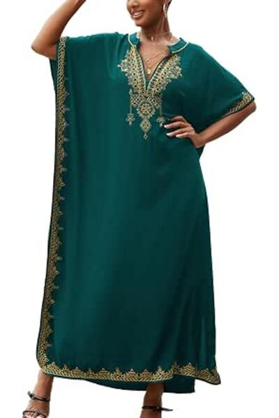 YouKD Embroidered Floral Kaftan Bohemian Beach Dress Bikini Coverups Long Bat...