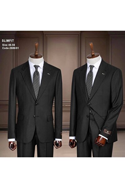 ilayda emir Slim Fit Black Striped Suit for Men – Classic Stylish Business an...