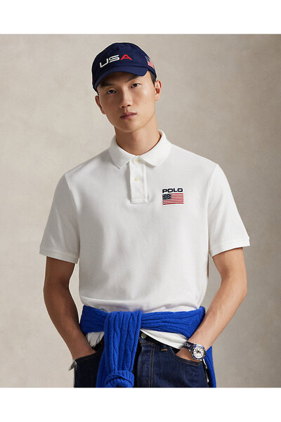 Ralph Lauren Blue Flag Embroidered Iconic Mesh Polo Shirt