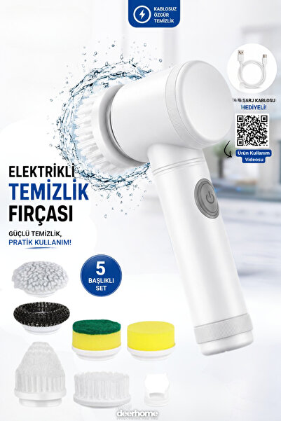 MCA Deerhome 5 Başlıklı Magic Brush 5in1 Fırça Başlıklı Şarjlı Temizleme Fırçası Banyo/Fayans/Zemin Temizleyici/ Kablosuz