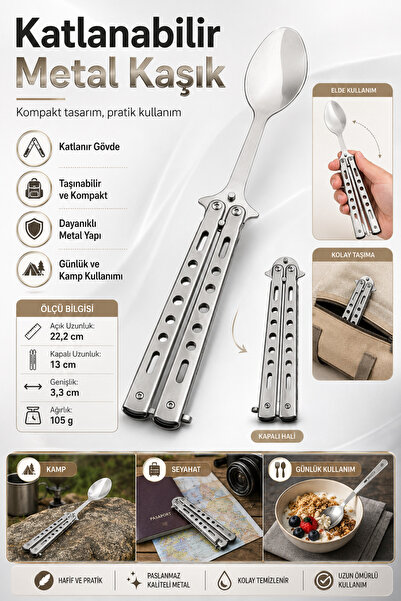 ALL FAST Katlanır Paslanmaz Çelik Kaşık Kamp Piknik Seyahat İçin Taşınabilir ...