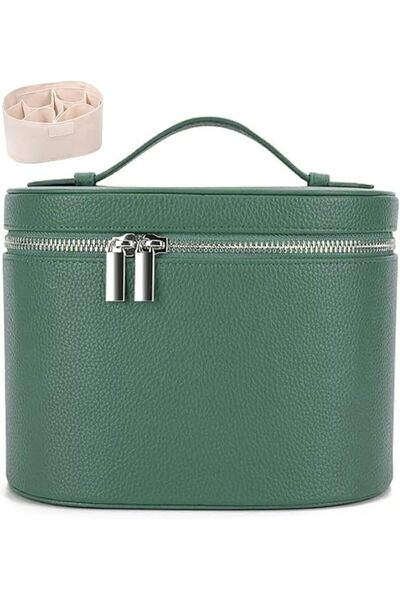 GENERAL Leather Makeup Bag Organizer with Compartments - Standing Travel Cosm...