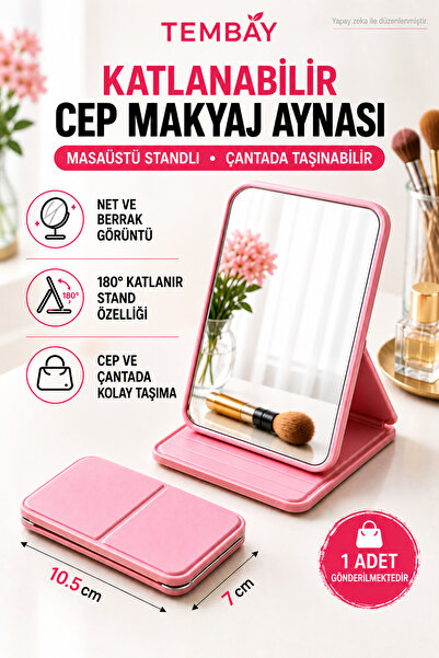 TEMBAY Katlanabilir Makyaj Aynası Masaüstü Standlı Cep ve Çanta Aynası