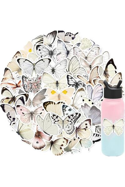 Generic 50 PCS Butterfly Stickers Pack White Lovely Waterproof Stickers for W...