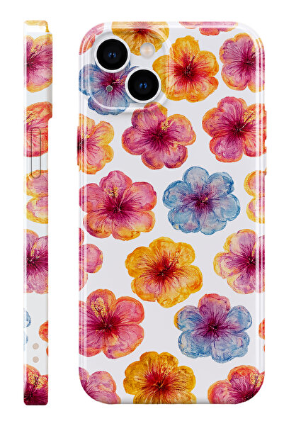 WANNA PROTECT iPhone 14 Hibiscus Protect Slim Parlak Tam Kaplayan Baskı Kamer...