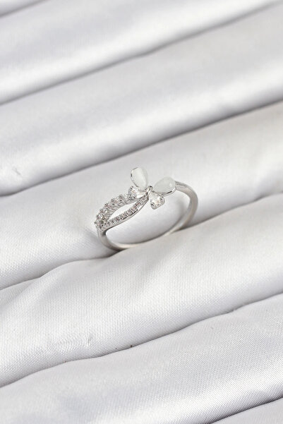 SORA GROUP Brass Silver Color Butterfly Zircon Stone Women's Ring