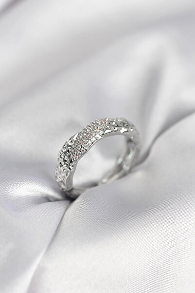 SORA GROUP Silver Color Women's Ring with Zircon Stone and Puntal