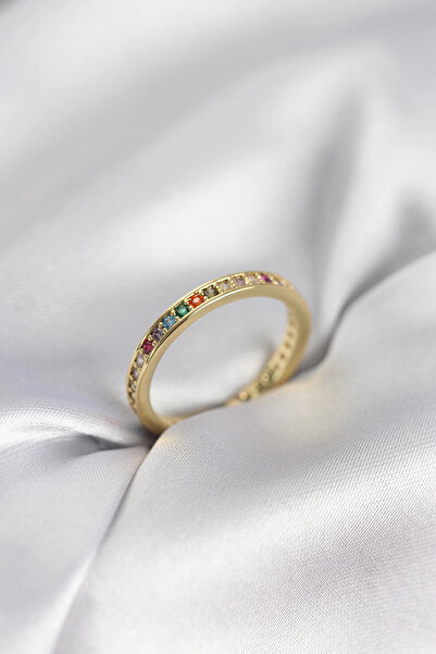 SORA GROUP Gold Color Row of Colored Zircon Stones Women's Ring