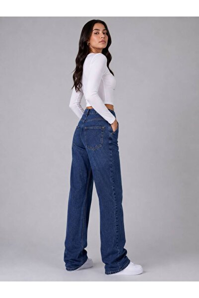 sports here Girl's / Women's High Waist Baggy Fit Relaxed Cut Blue Jean Pants
