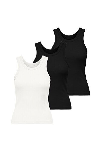 ONLY Damen Tank-Top 3er Pack - ONLVAL LIFE TANKTOP, Baumwolle, Rundhals, Slim...