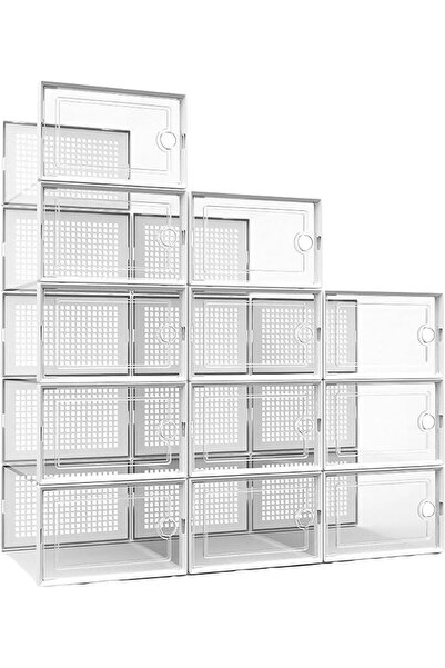 LeQQ 12 large foldable transparent plastic shoe boxes, perfect substitute for...