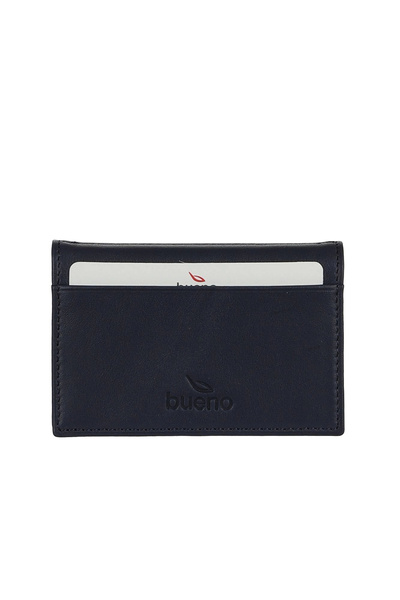 BUENO Navy Blue Leather Unisex Card Holder