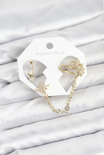 SORA GROUP Polar Star Model Brass Gold Color Chain Linked Ear Cuff Earring Set
